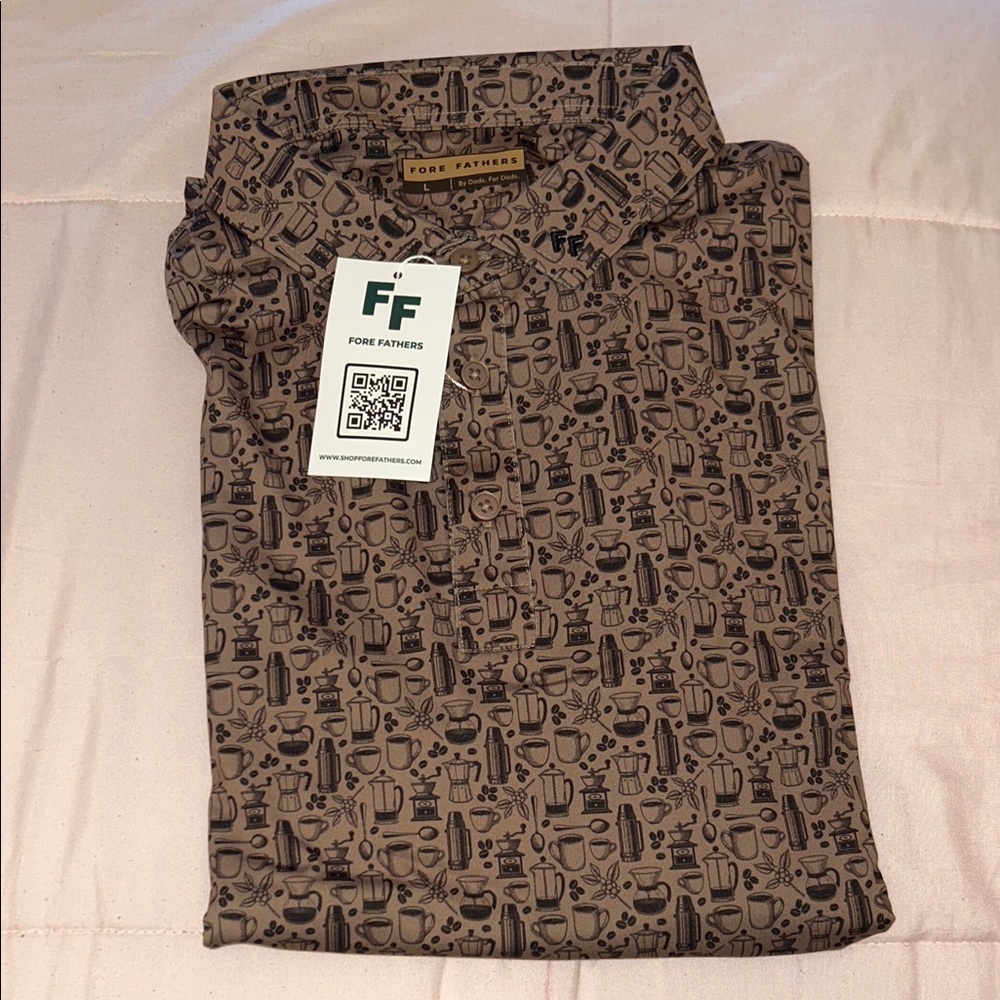 Brown Coffee Patterned Polo Shirt 🤎